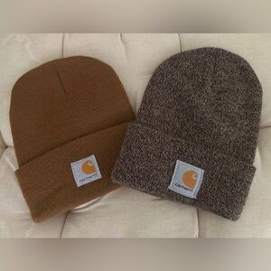 Kids Carhartt Tan and Gray Knit Beanie Duo